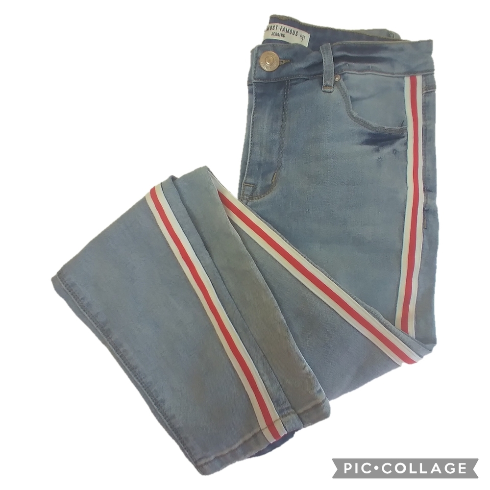 Almost Famous Distressed Side-Striped Jeggings Sz 7